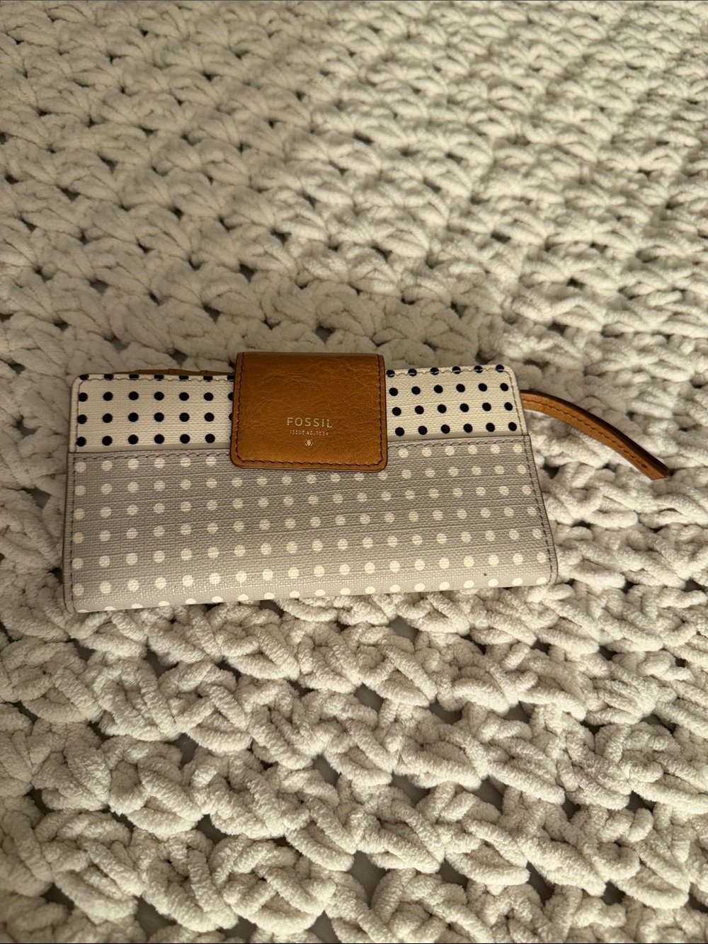 Fossil Polka Dot Wallet in Cream and Tan